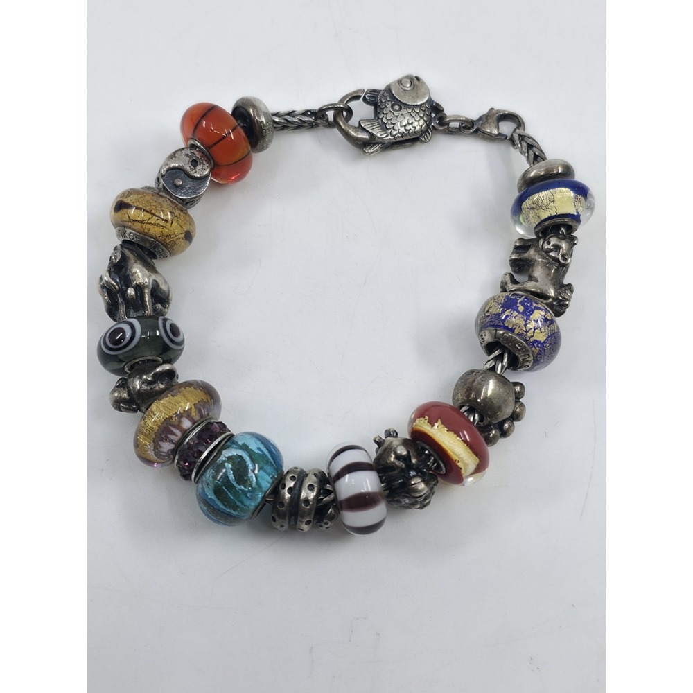 Trollbeads LAA‎ 925S Silver Bracelet Big Fish Lock Yin Yang Blue Desert Beads